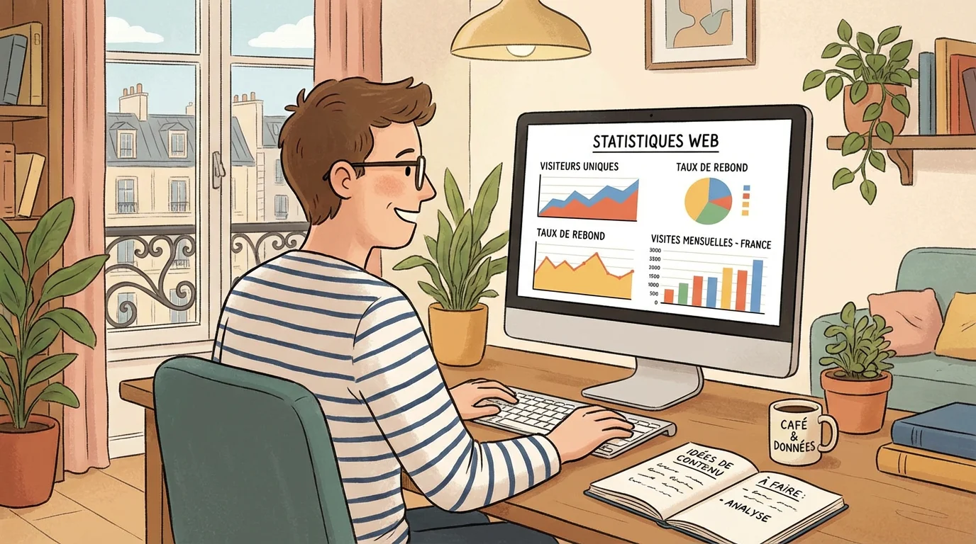 Personne analysant les statistiques de fréquentation d'un site événementiel sur son ordinateur