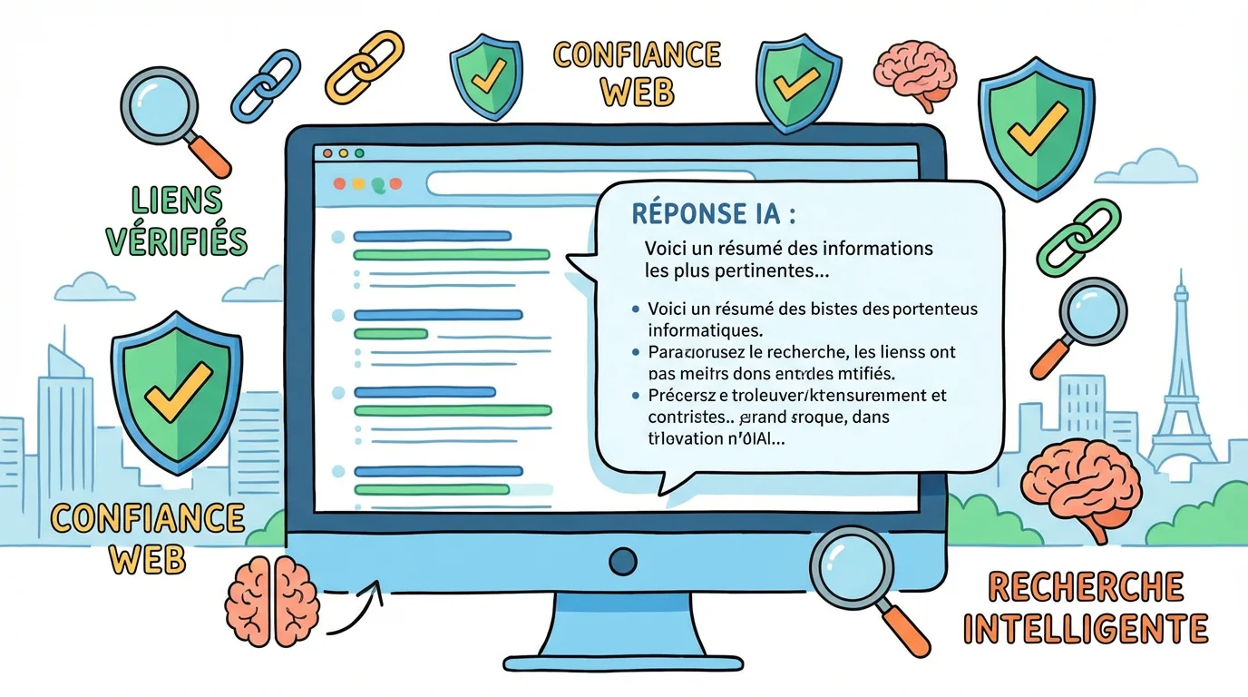 Illustration montrant l'impact de l'intelligence artificielle sur les résultats de recherche et le link building
