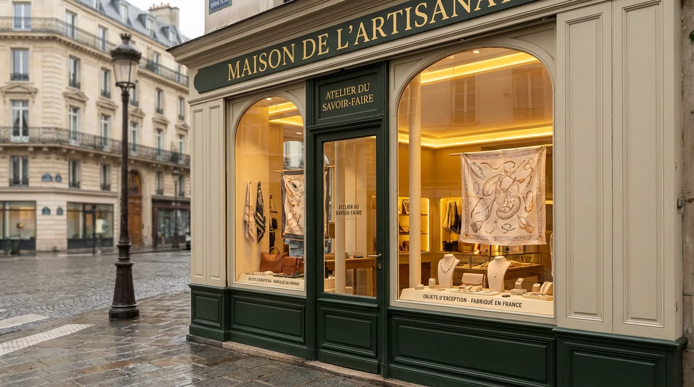Devanture élégante d'une boutique de luxe dans une rue pavée française