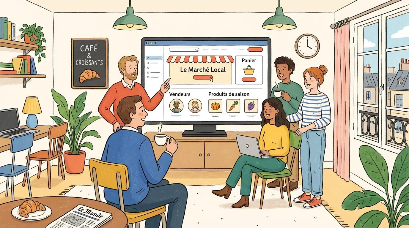 Interface de marketplace sur écran d'ordinateur dans un bureau moderne en France