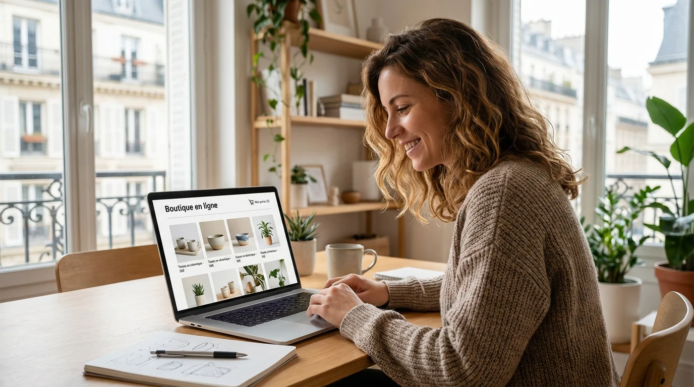 Web designer travaillant sur la maquette d'un site e-commerce